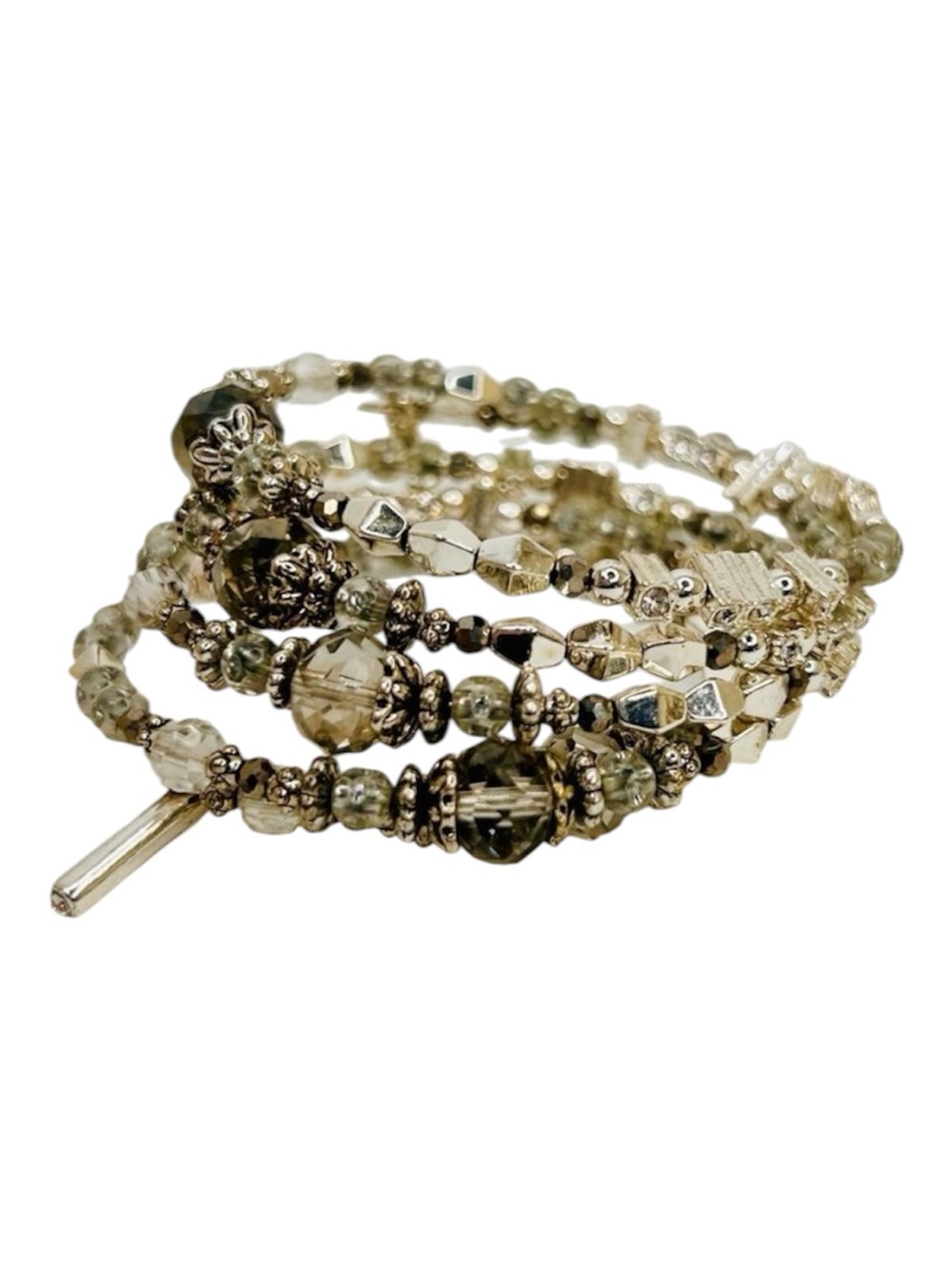 Silver and Gunmetal Beaded Stretch Bracelet Bangle